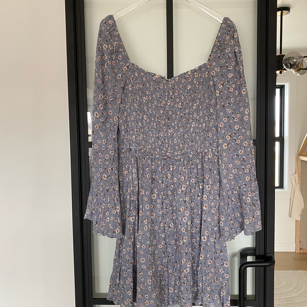 Promesa blue smocked bell sleeve floral dress